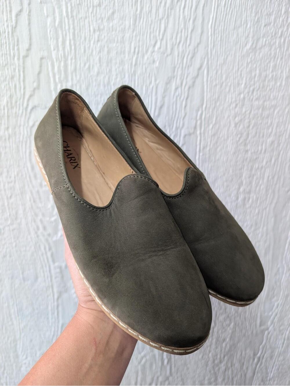Charix Olive Green Suede Nubuck Slip On Shoe Men's Size 44